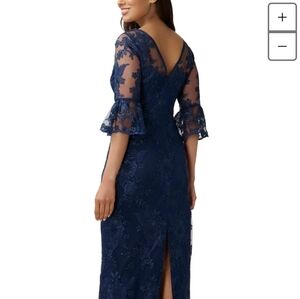 Formal Mother of the Bride Beautiful Navy Lace Overlay with Sequins Ankle Length